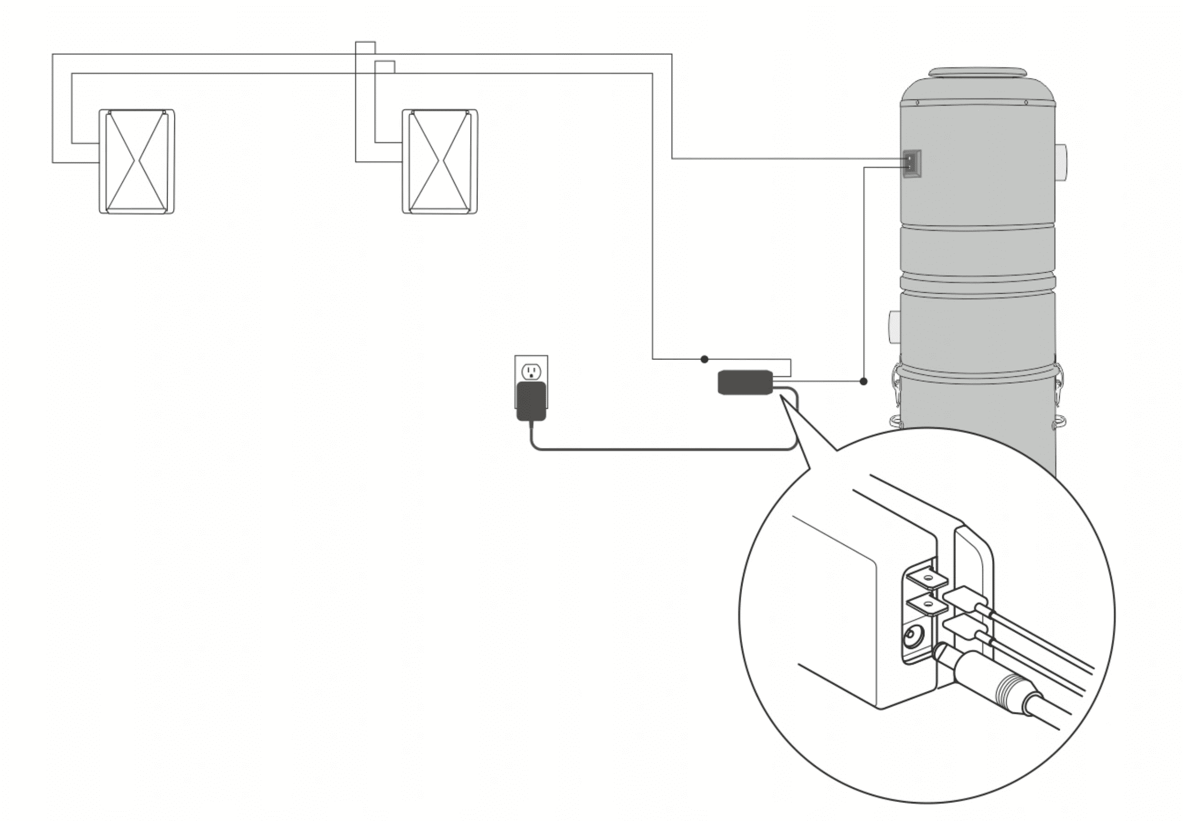 schemat podłączenia sterowania wąż z nadajnikiem RF odkurzacz centralny 